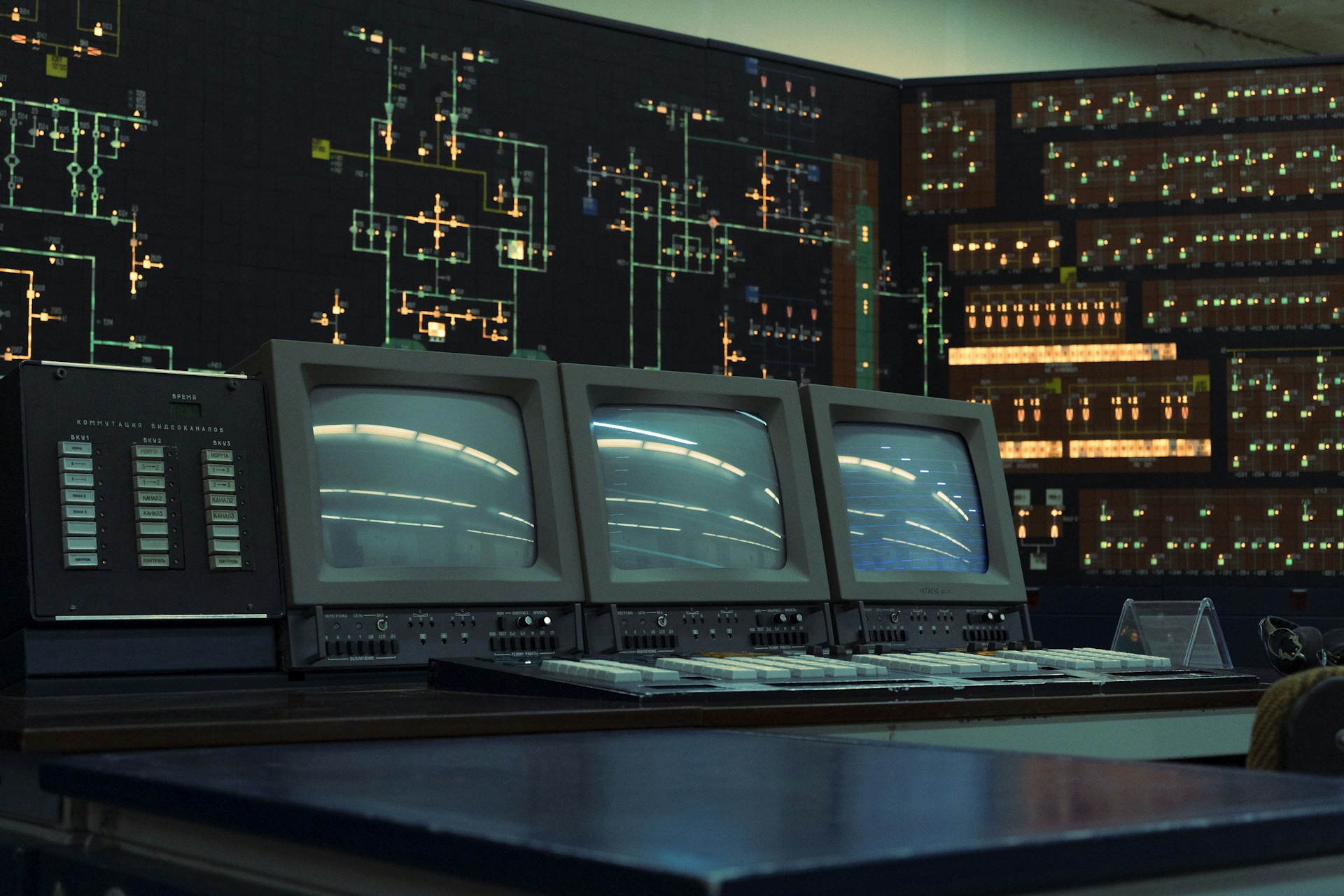 Sala de controle vintage com monitores CRT, representando a hist&oacute;ria da computa&ccedil;&atilde;o