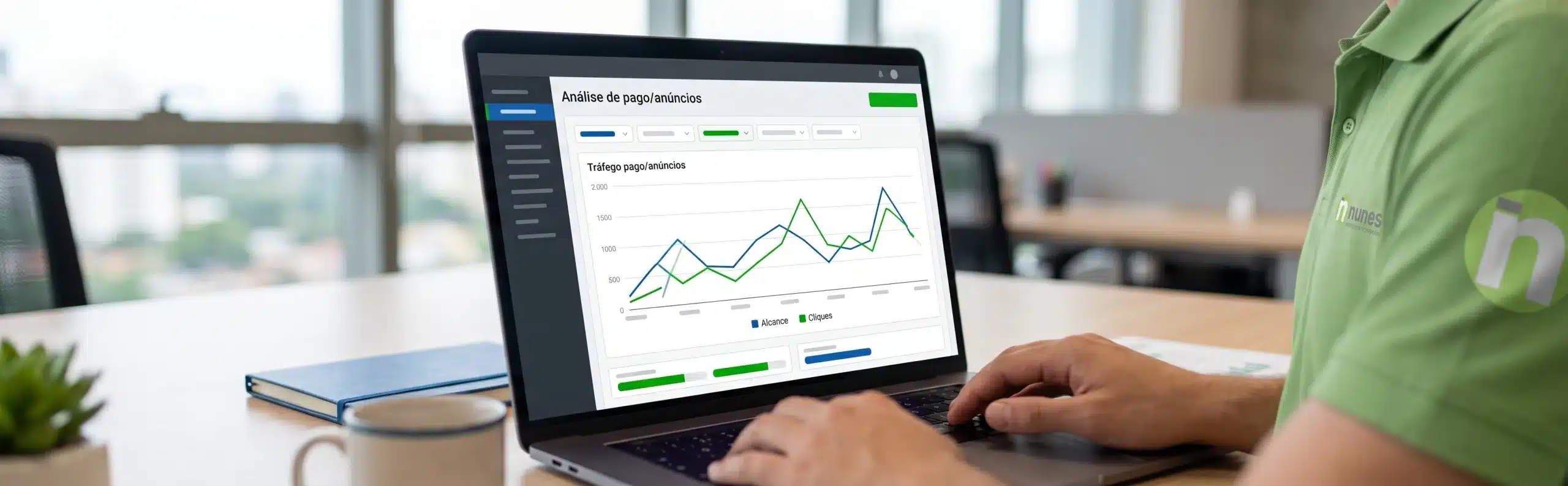 Painel de an&uacute;ncios e tr&aacute;fego pago com gr&aacute;fico de alcance - Nunes Consultoria Inform&aacute;tica